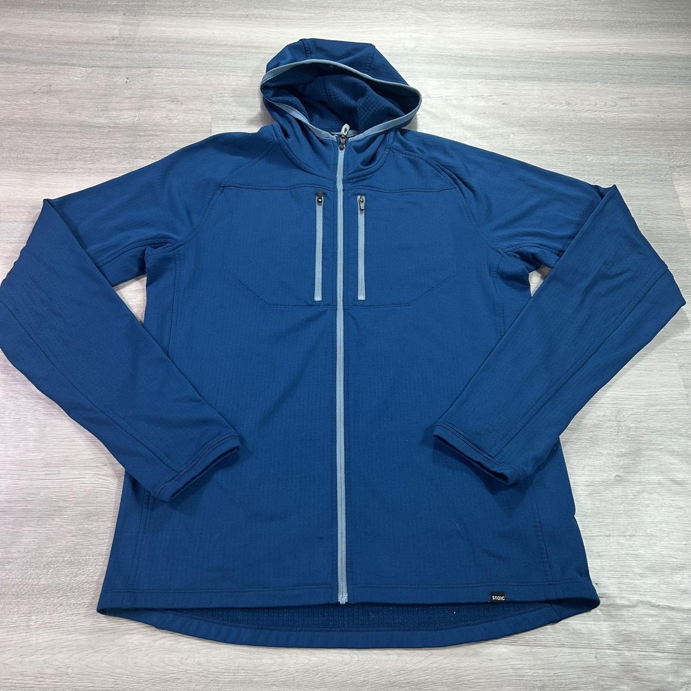 Stoic Jacket Mens Medium Blue Hooded Full Zip Fleece Hiking Stretch‎ SIC22CZ